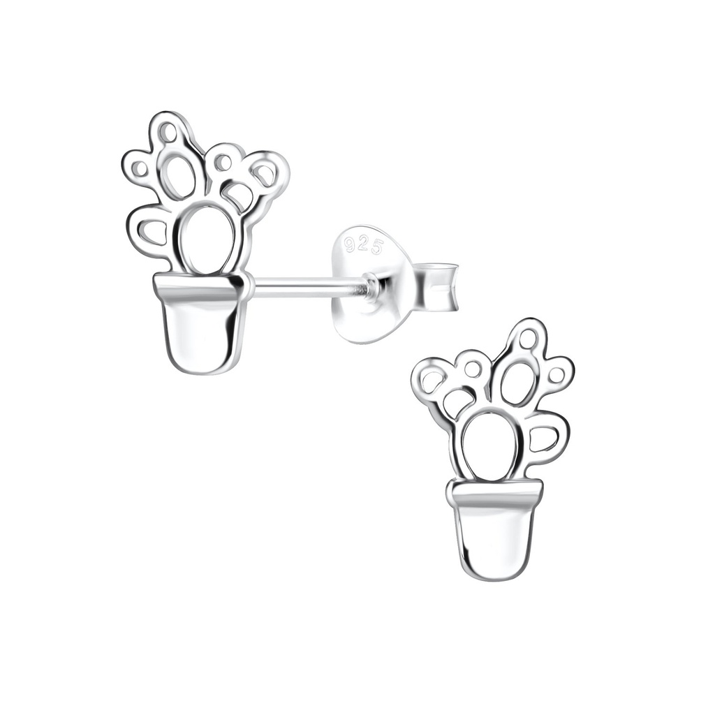 Silver Cactus Stud Earrings