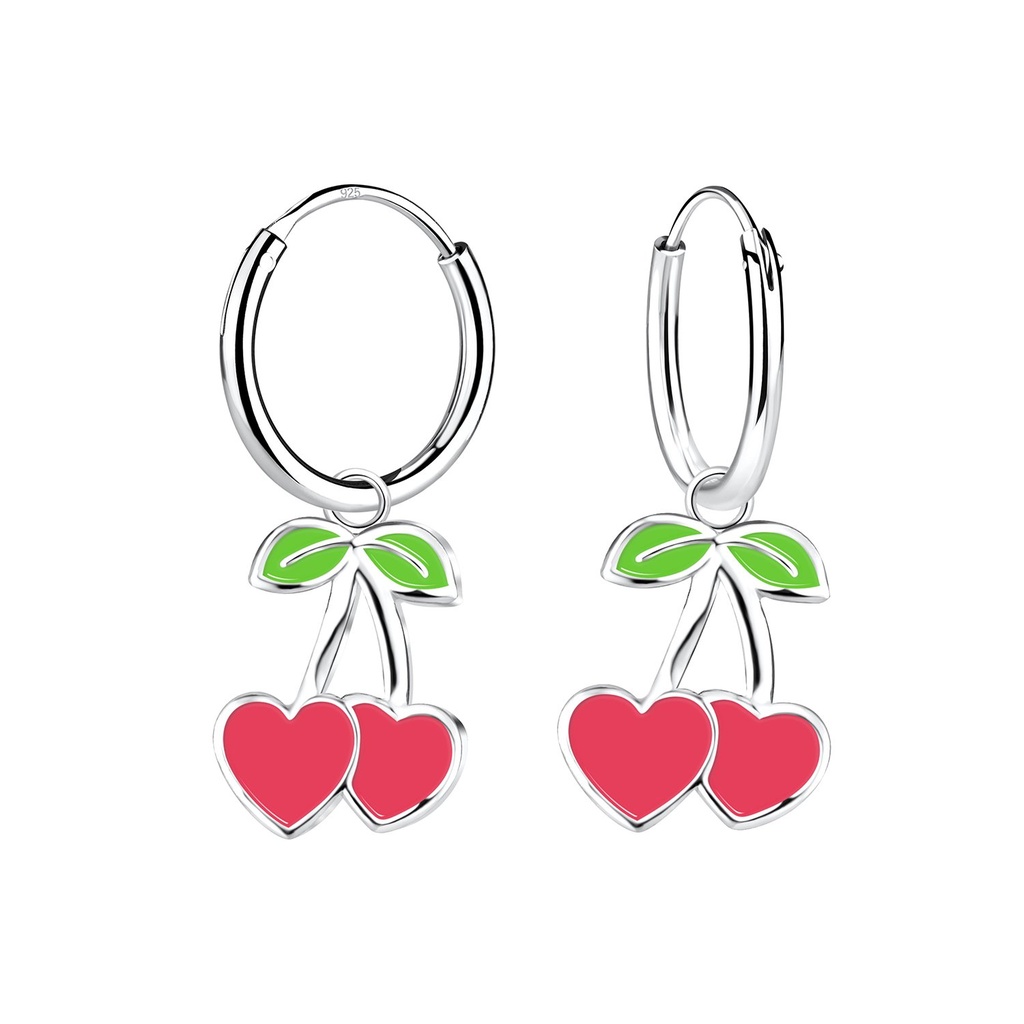 Créoles breloque cœur cerise en argent