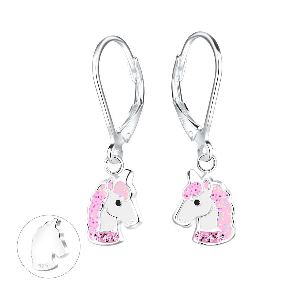 [10013480] Silver Unicorn Lever Back Earrings