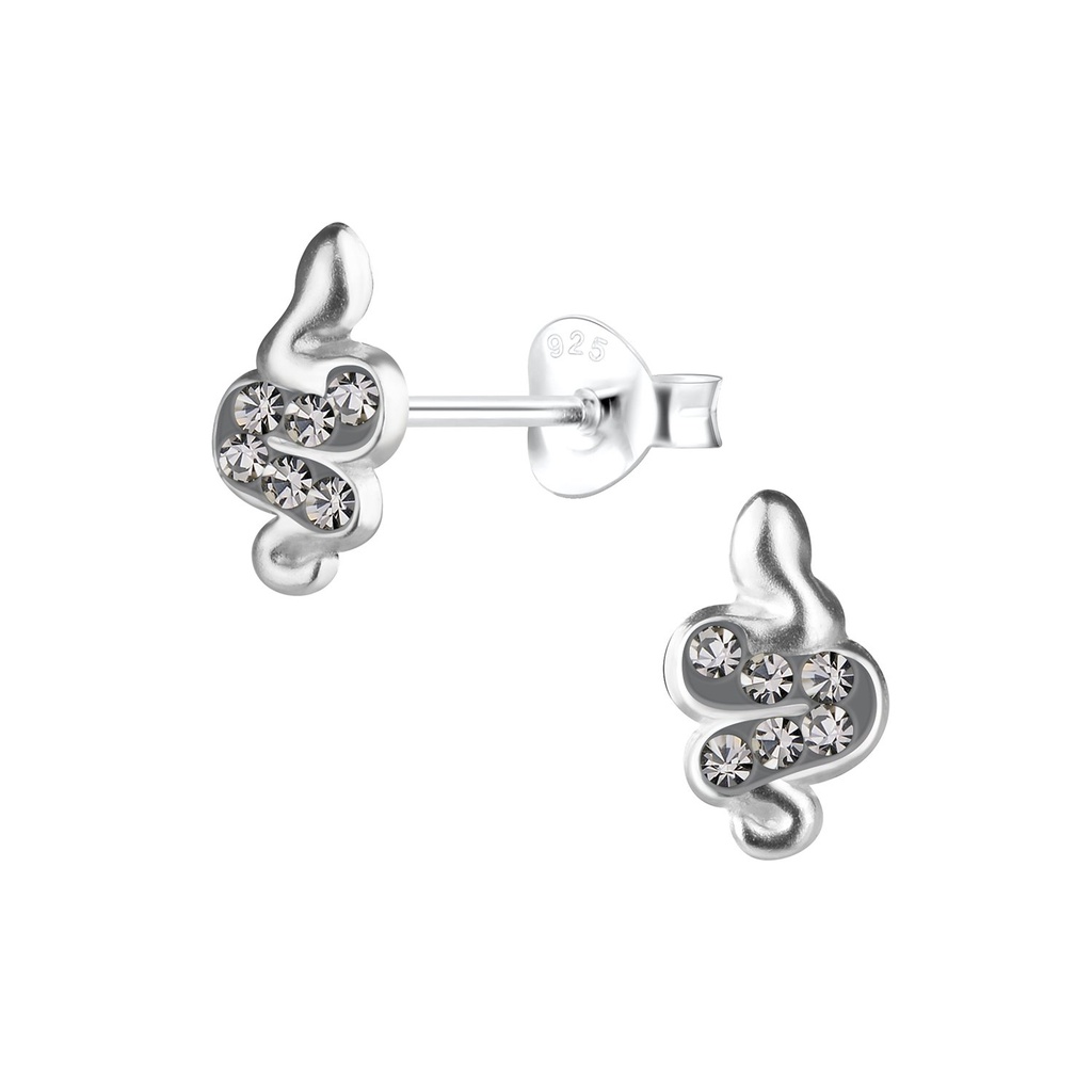 [10018921] Silver Snake Stud Earrings (Black Diamond)