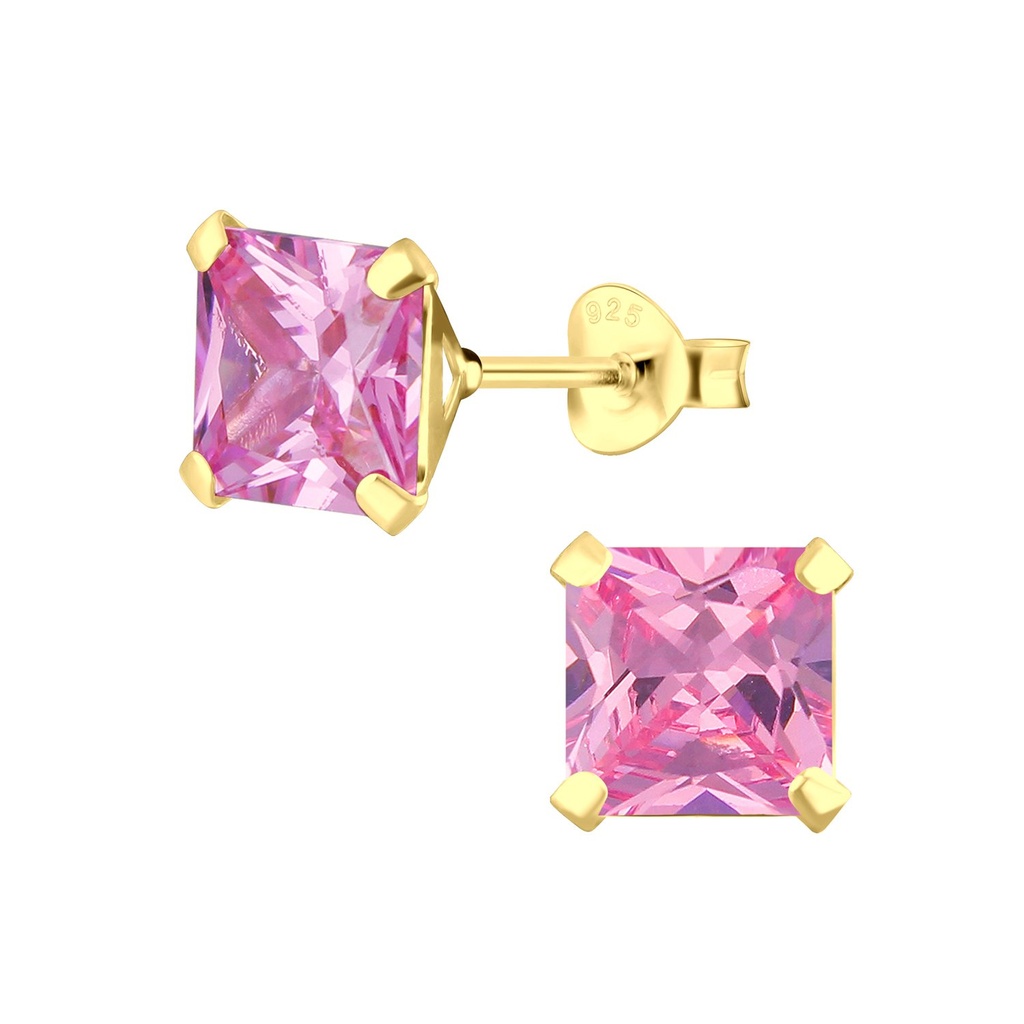 Puces d'oreilles en argent zircon carré 7 mm