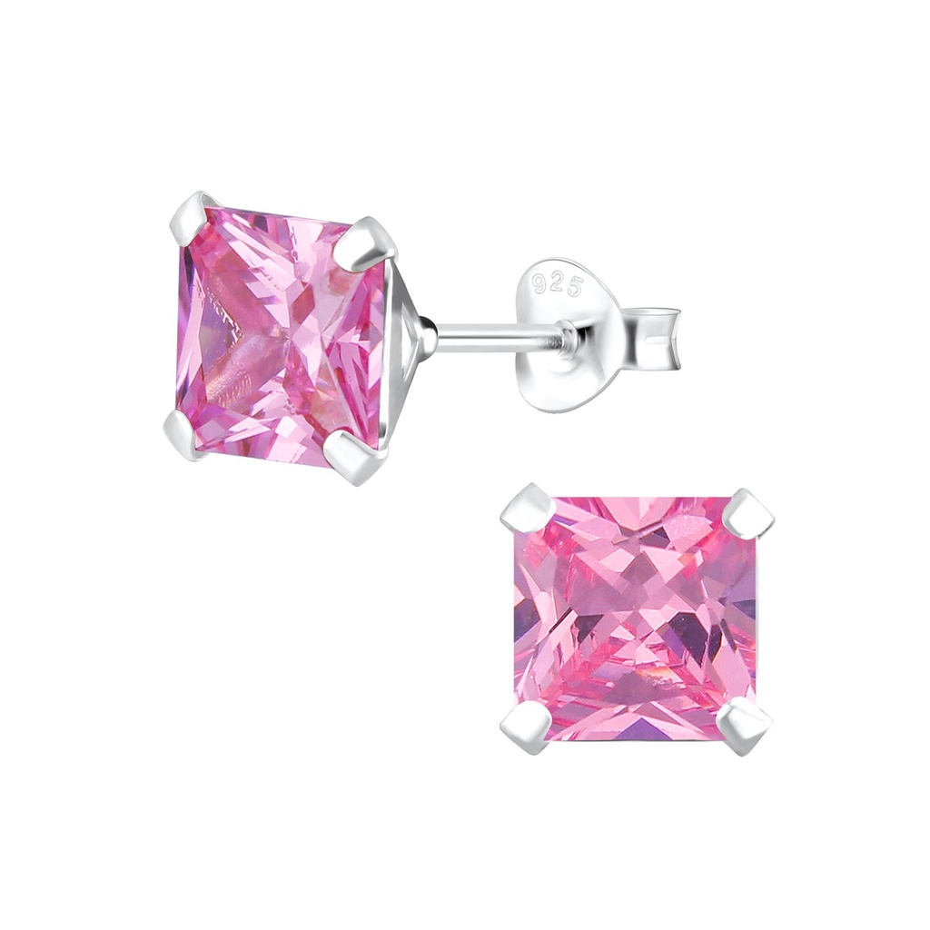 7mm Square Cubic Zirconia Silver Stud Earrings
