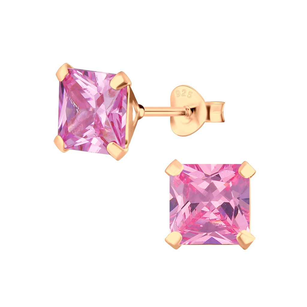 7mm Square Cubic Zirconia Silver Stud Earrings