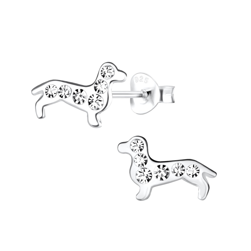 Silver Dachshund Dog Stud Earrings