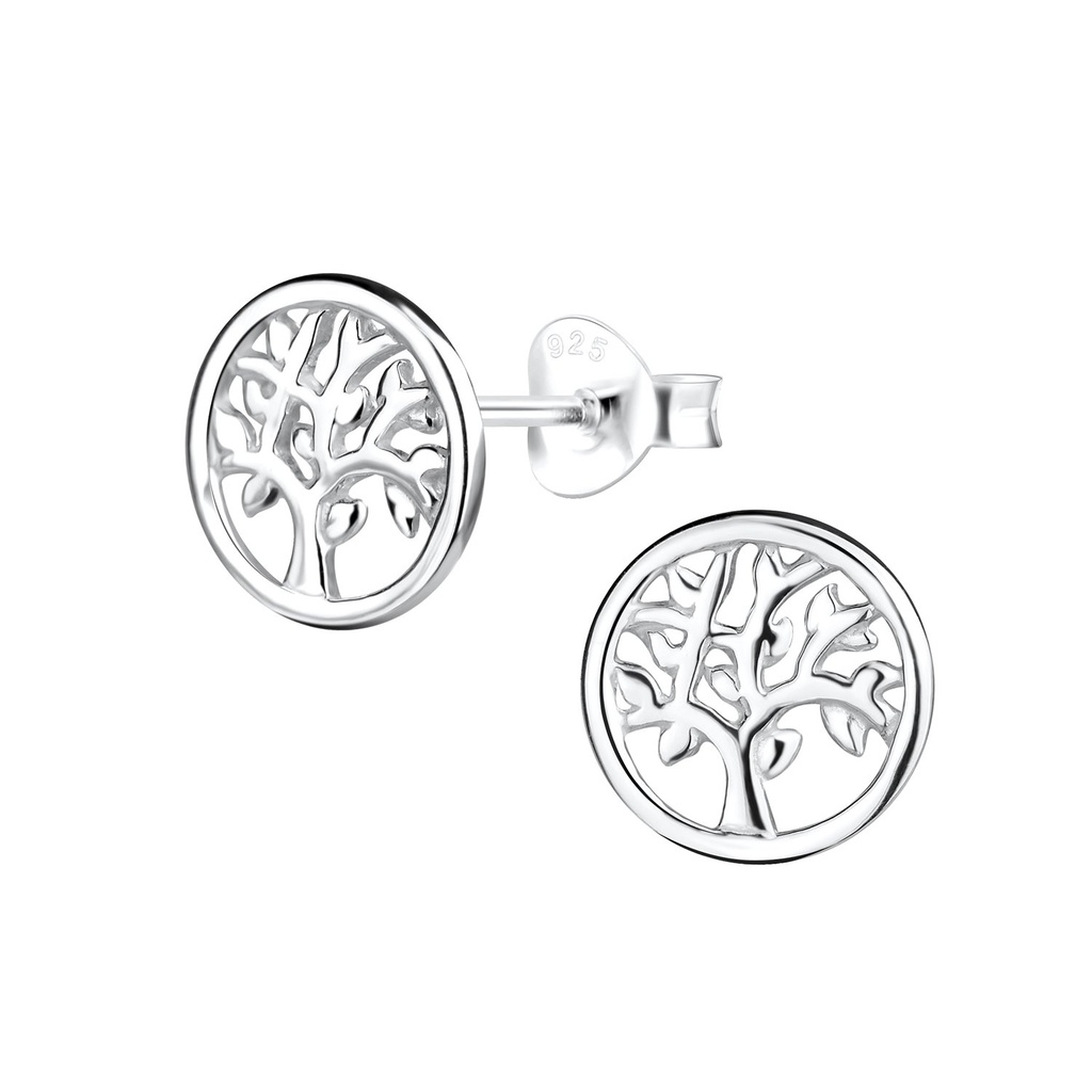 Puces d'oreilles arbre de vie en argent