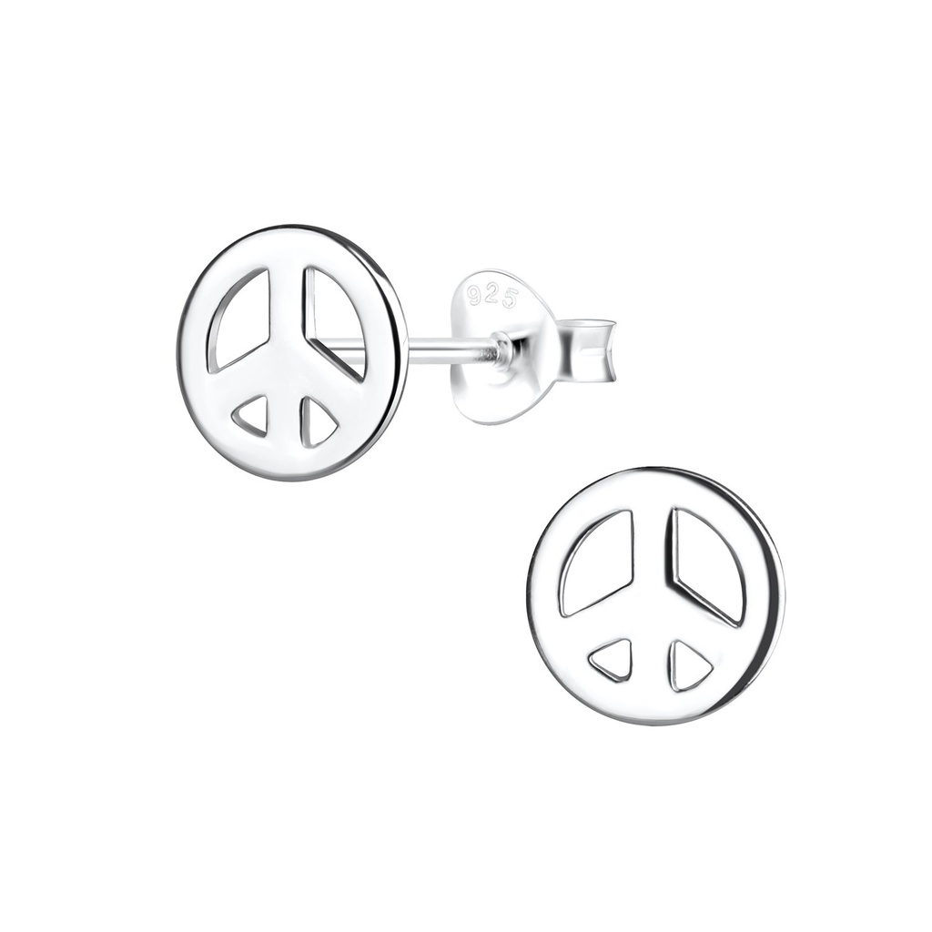 Silver Peace Symbol Stud Earrings