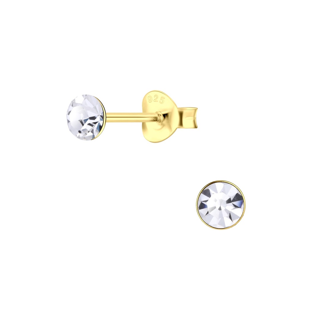 4mm Round Crystal Silver Stud Earrings