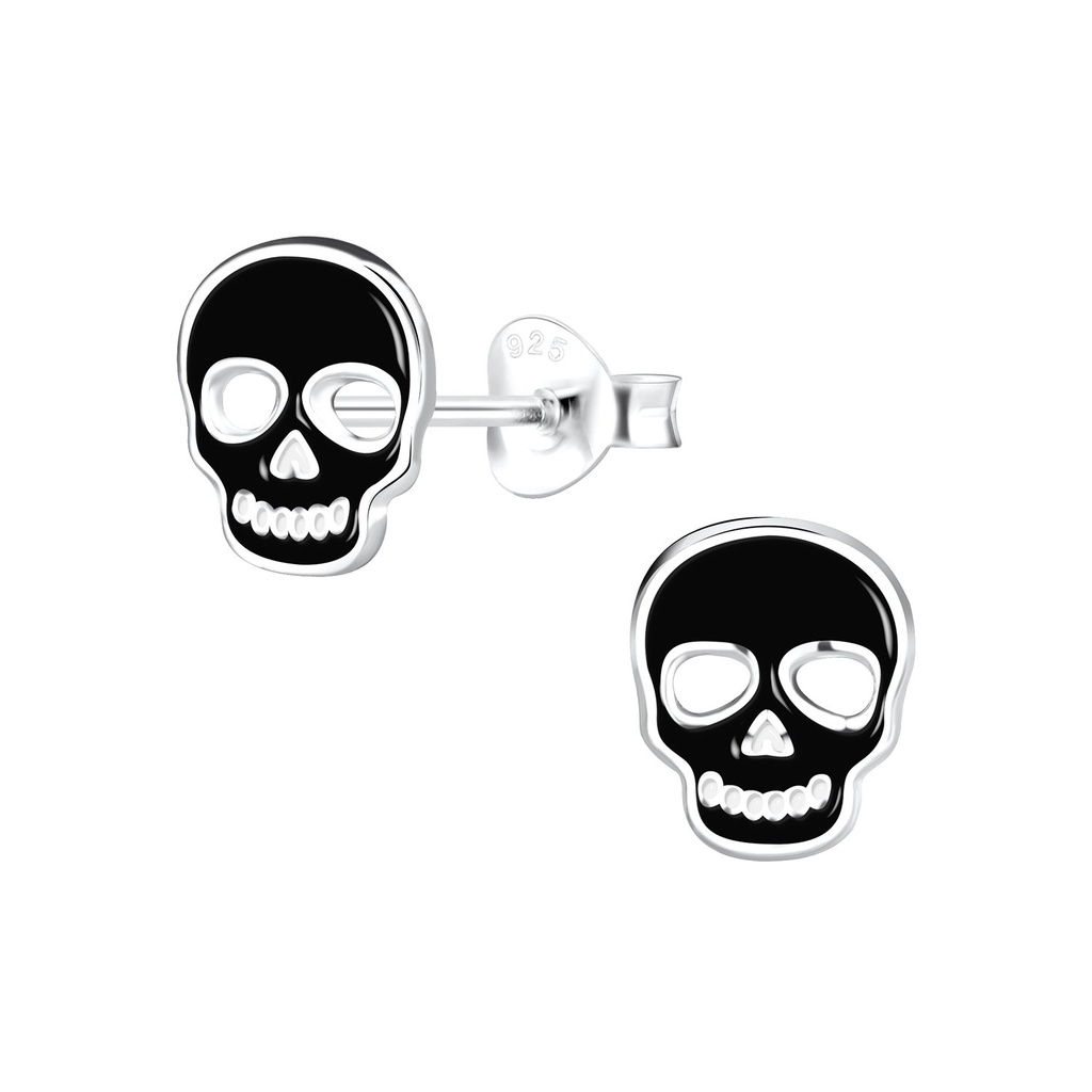Puces d'oreilles tête de mort en argent