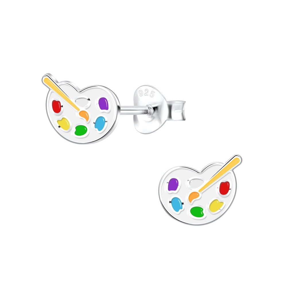 Silver Palette and Paintbrush Stud Earrings