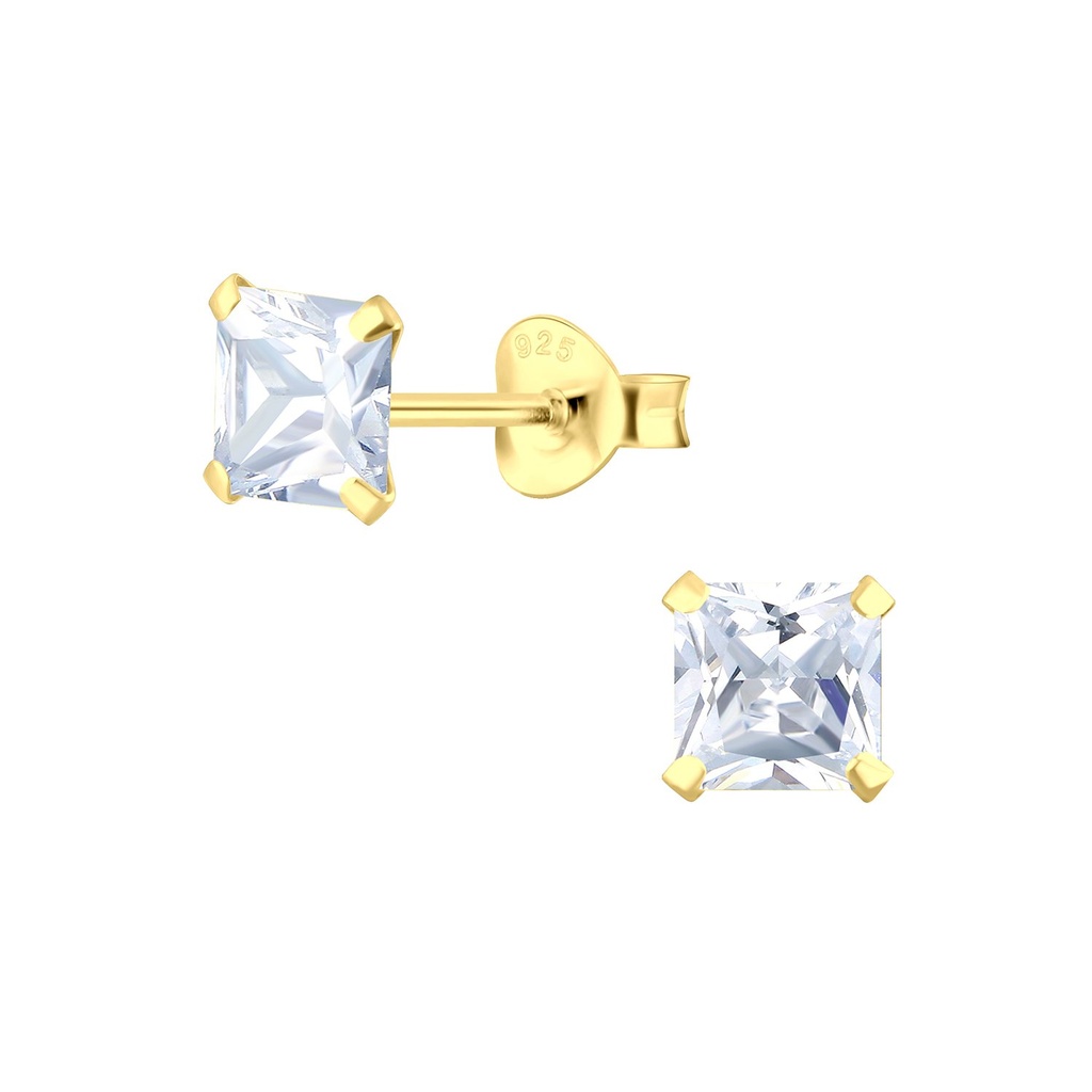[10018691] 5mm Square Cubic Zirconia Silver Stud Earrings