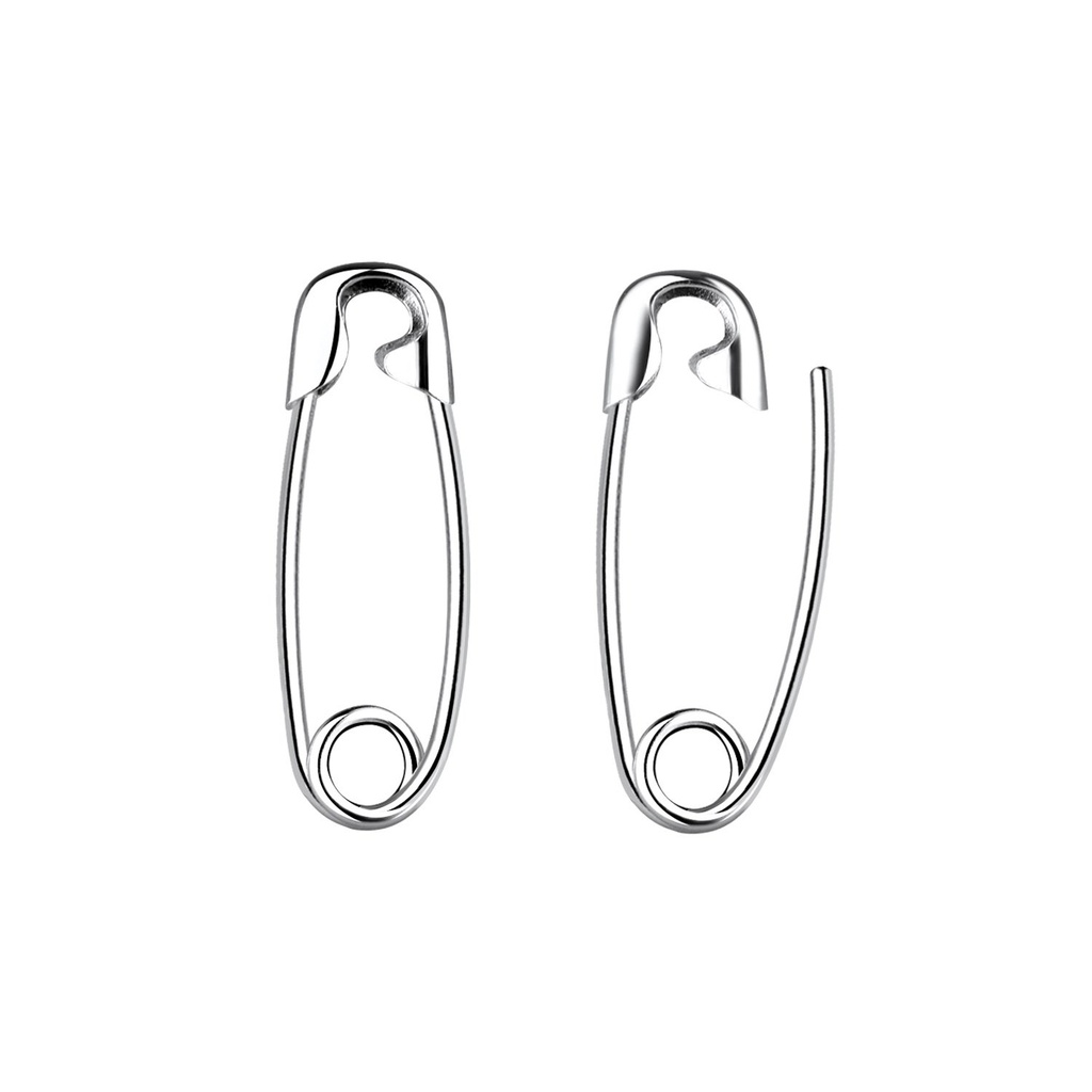 Silver Safety Pin Hoop Earrings