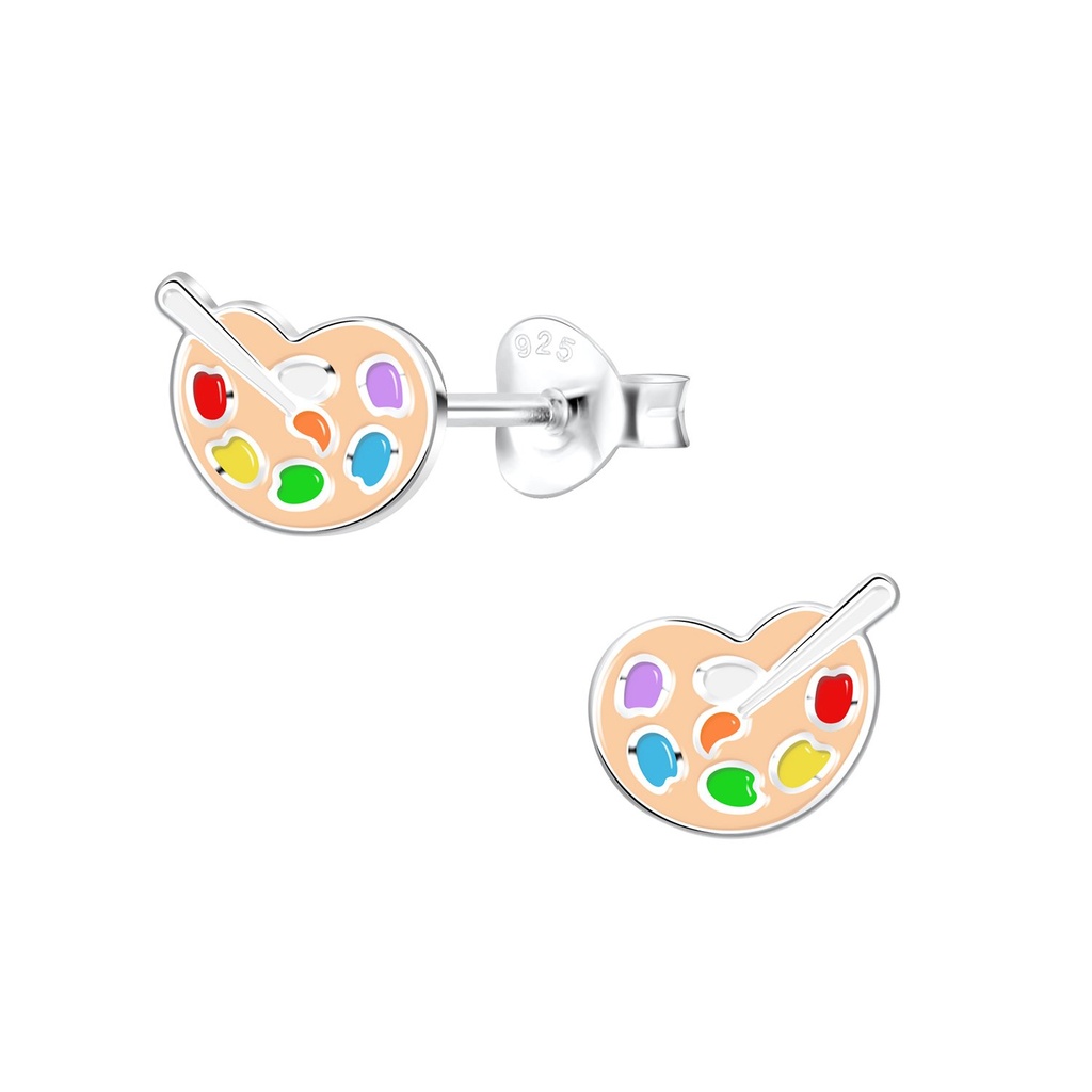 [10016493] Puces d'oreilles palette et pinceau en argent