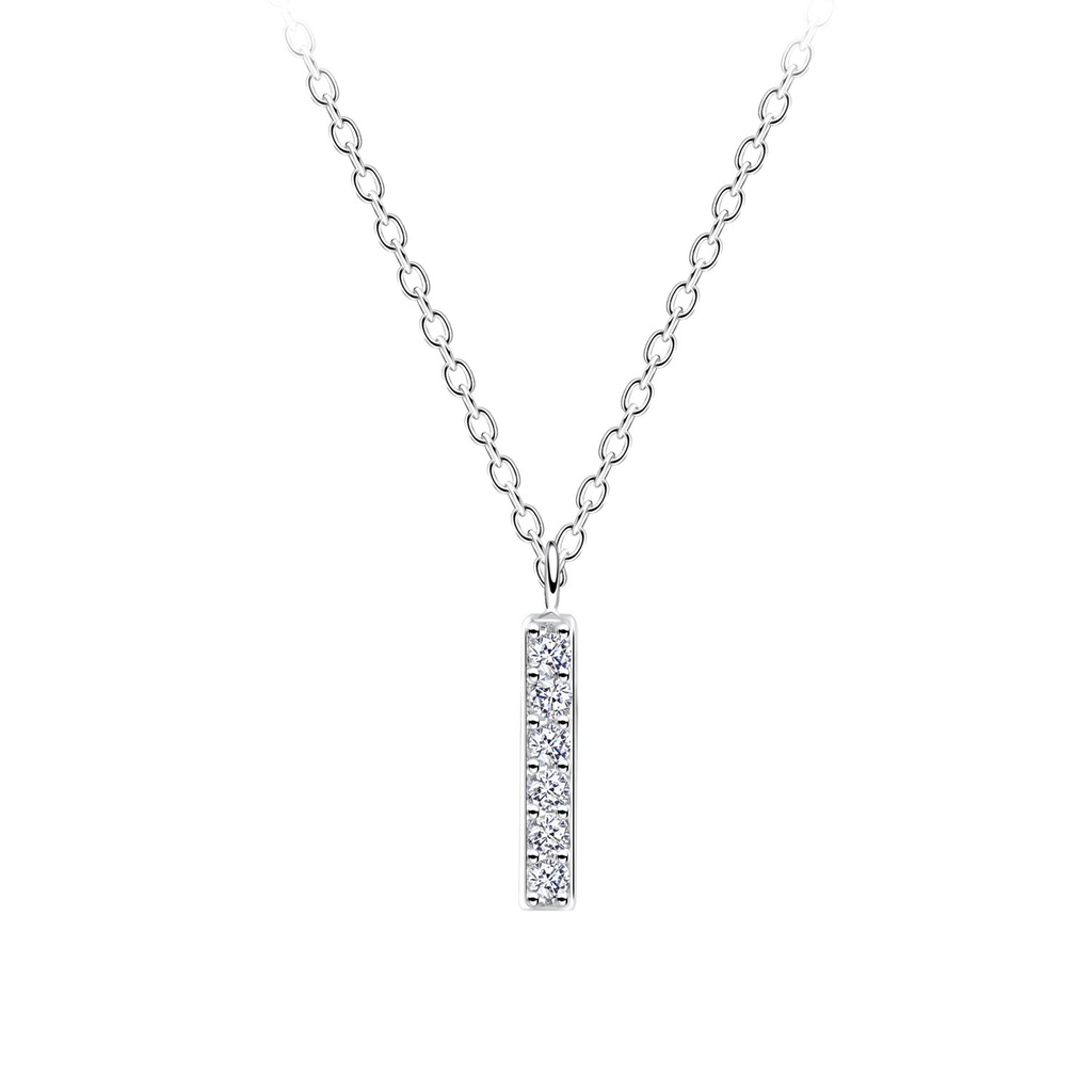 [10014273] Silver Bar Cubic Zirconia Necklace
