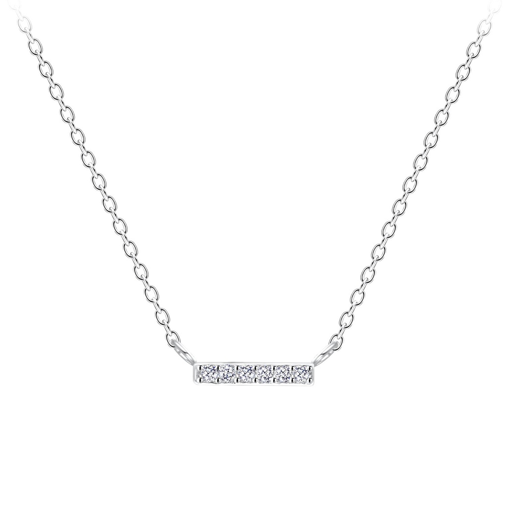 [10014272] Silver Bar Cubic Zirconia Necklace