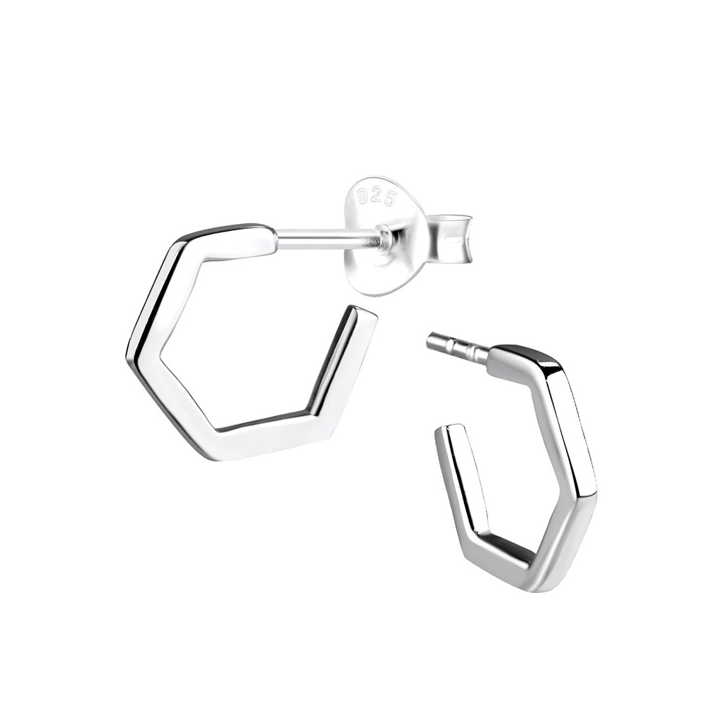 [10012562] Silver Half Hoop Stud Earrings