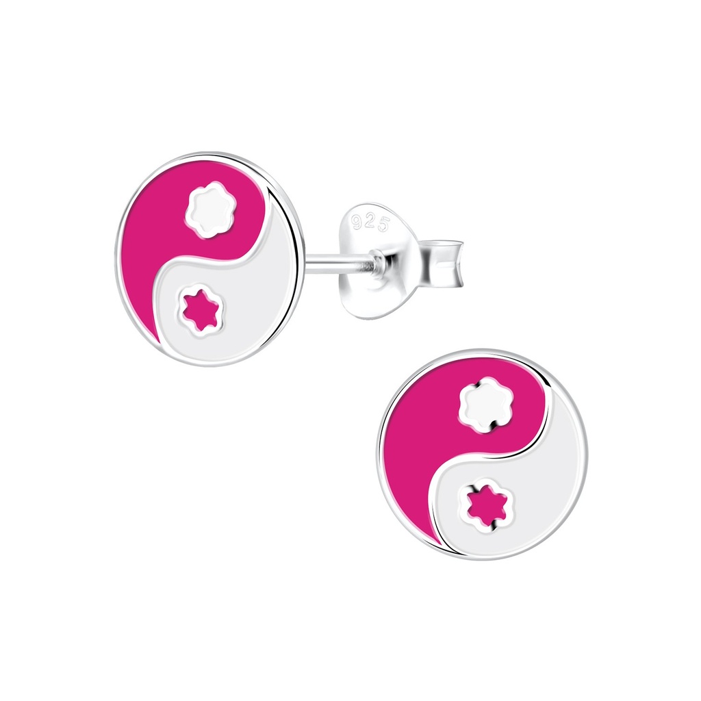 Puces d'oreilles yin yang en argent