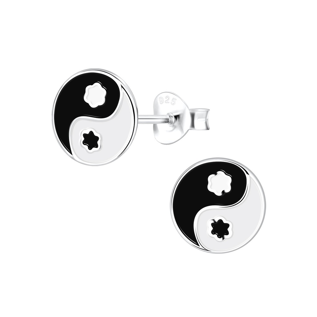 Puces d'oreilles yin yang en argent