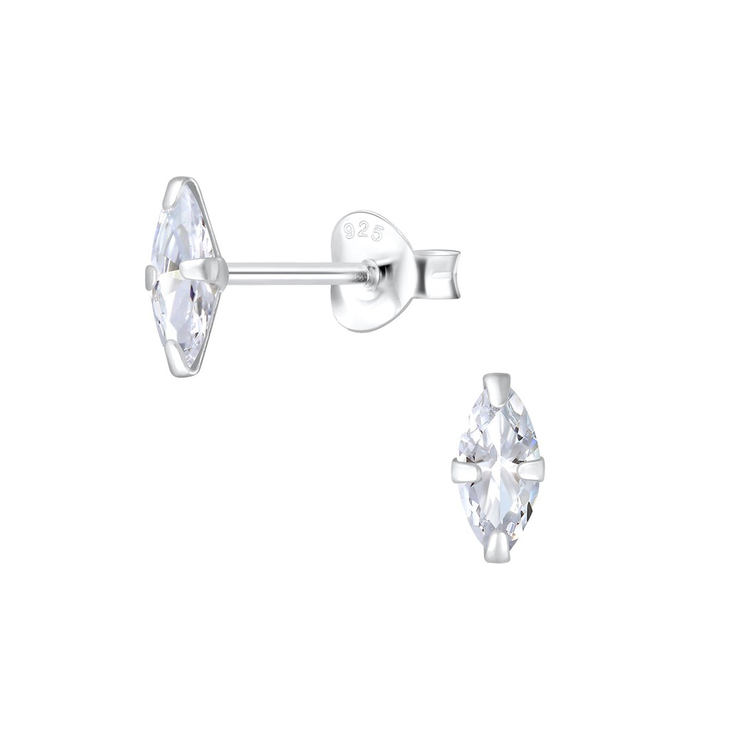 3x6mm Marquise Cubic Zirconia Silver Stud Earrings