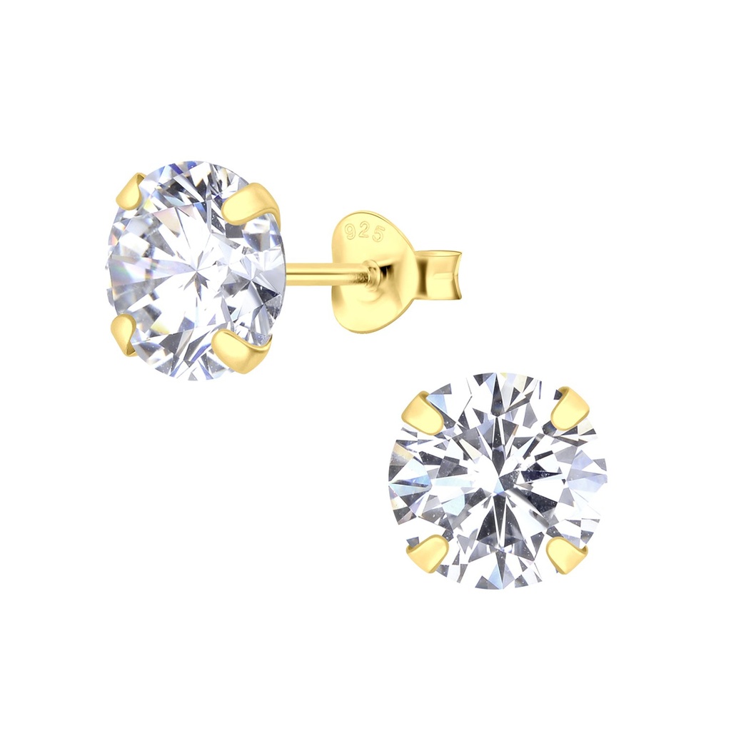 [10018724] Puces d'oreilles en argent zircon rond 8 mm