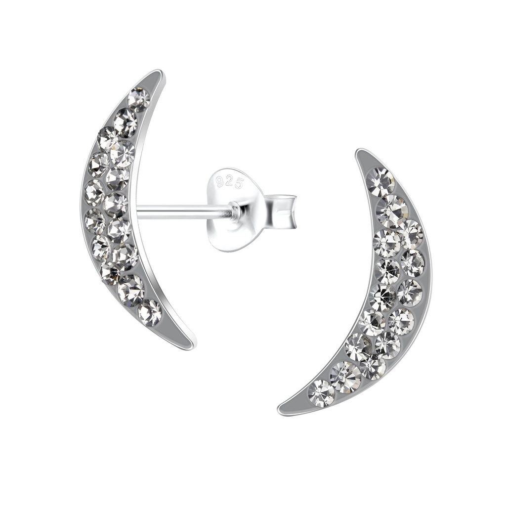 Silver Curved Crystal Stud Earrings