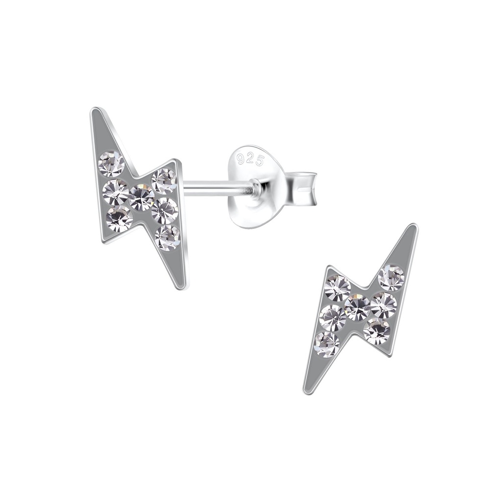 Silver Thunder Bolt Stud Earrings
