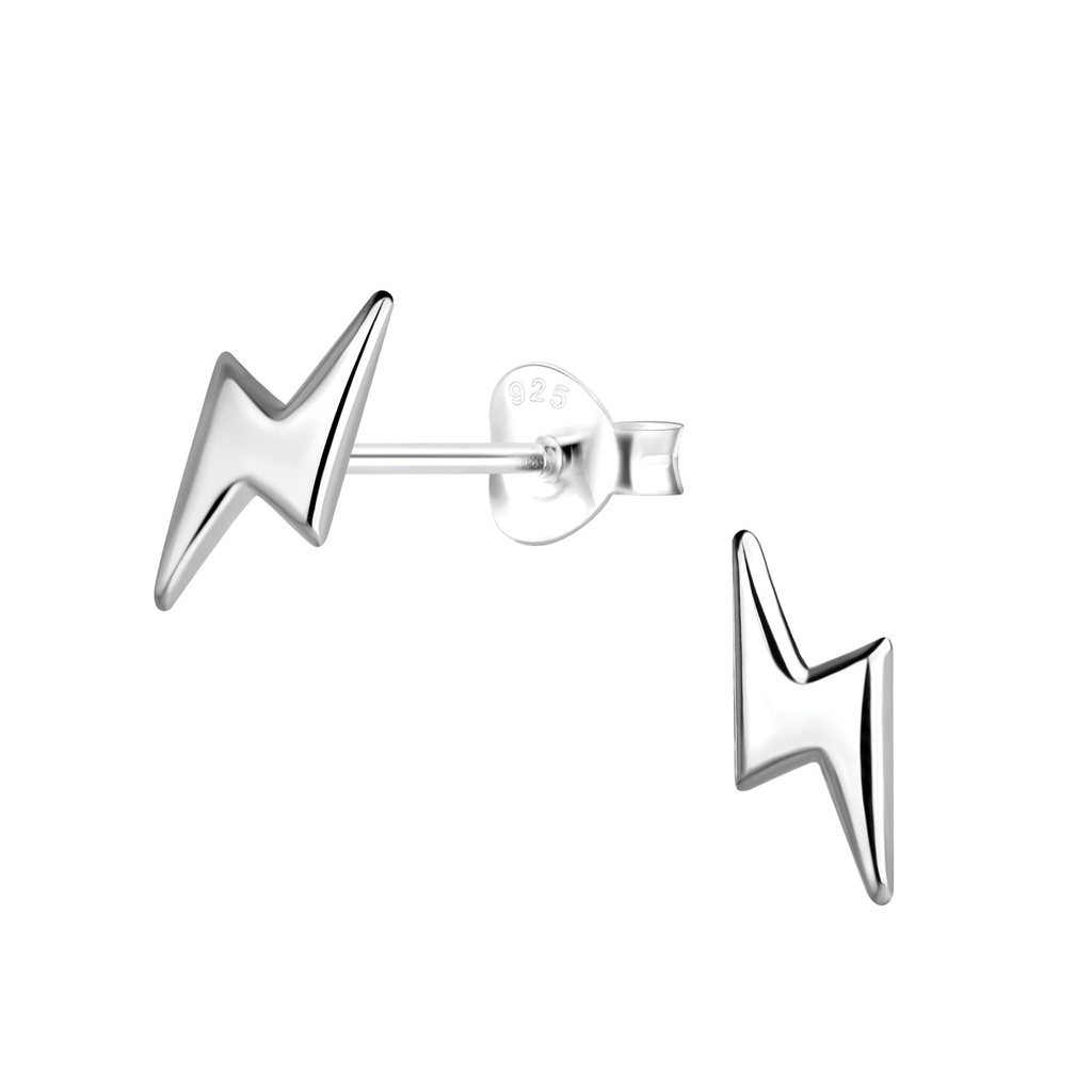 Silver Thunder Bolt Stud Earrings