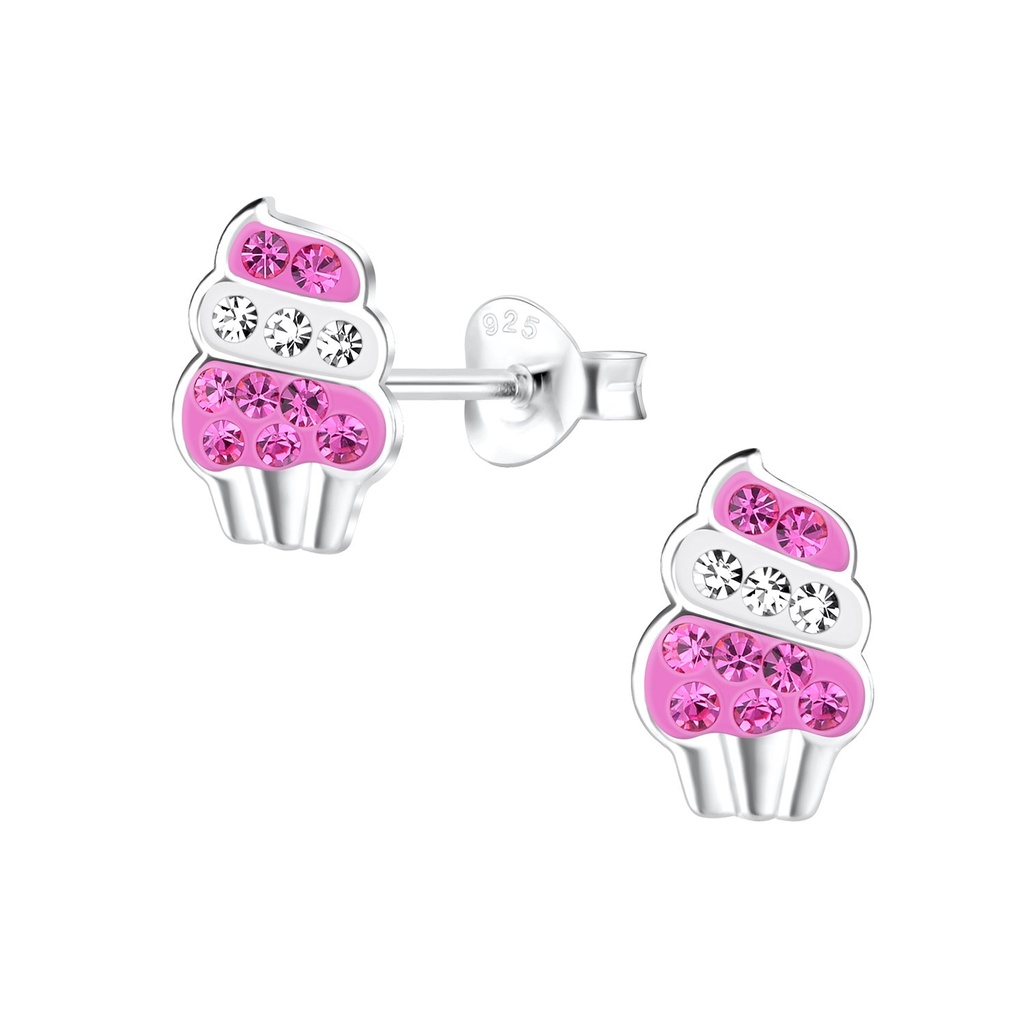 Silver Cupcakes Stud Earrings