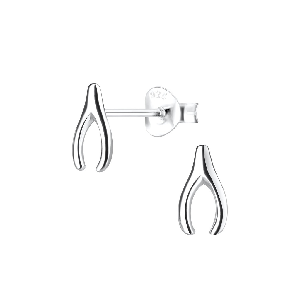 [10019021] Silver Wishbone Stud Earrings