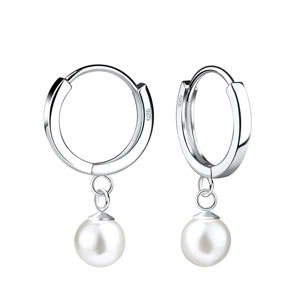 [10019050] Créoles huggie perle en argent 6 mm