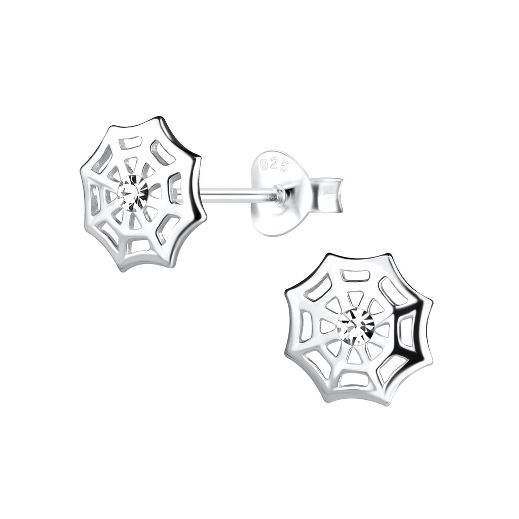 Silver Spider Web Stud Earrings