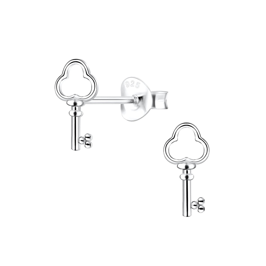 Silver Key Stud Earrings