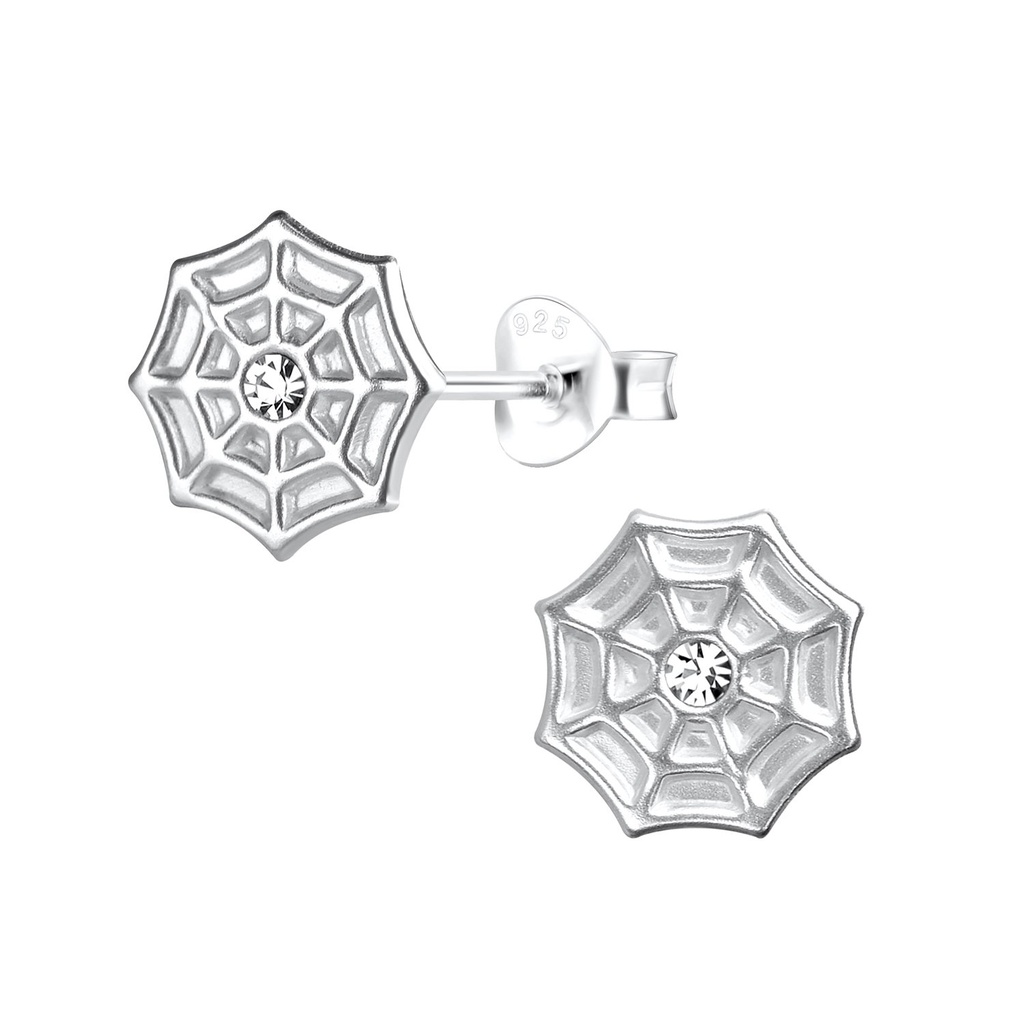 Silver Spider Web Stud Earrings