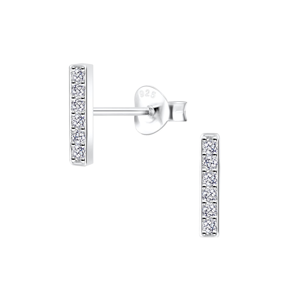 Silver Bar Cubic Zirconia Stud Earrings