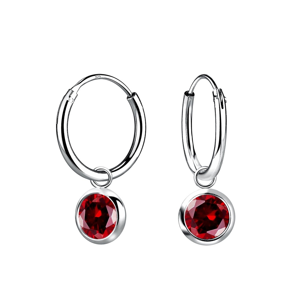 Créoles breloque en argent zircon rond 6 mm