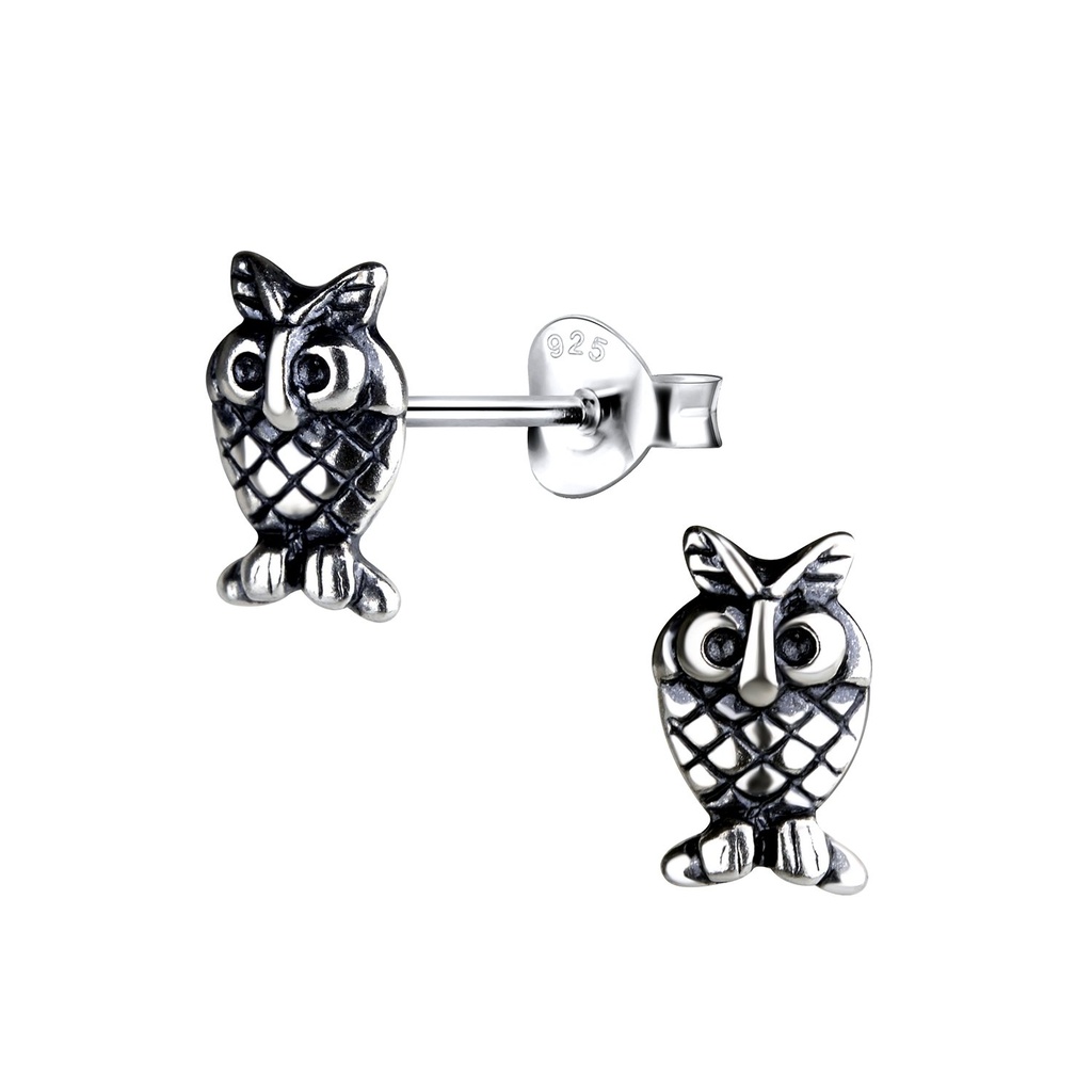 [10015763] Silver Owl Stud Earrings
