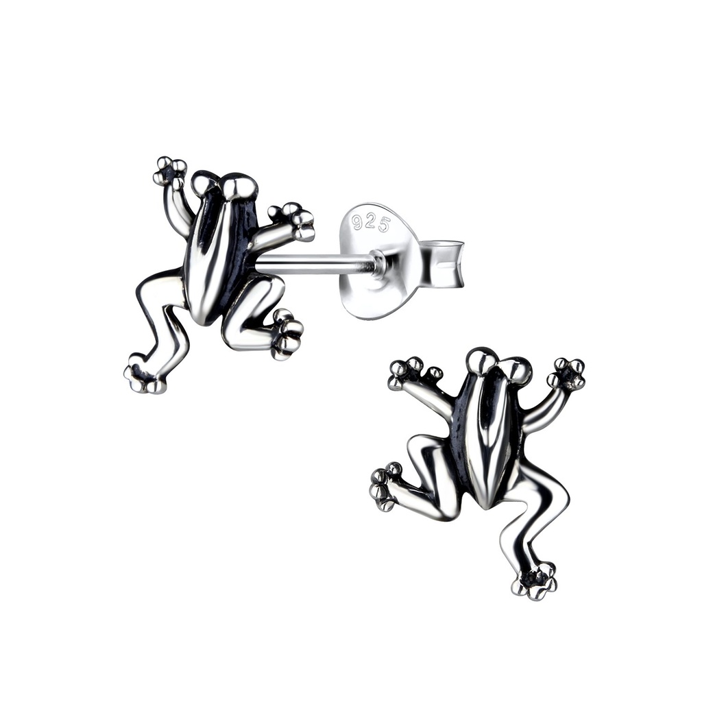 Silver Frog Stud Earrings