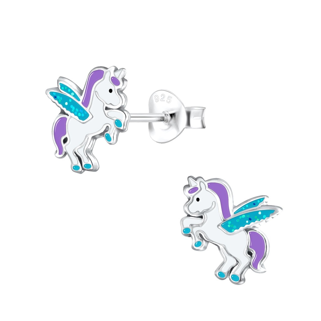 Silver Winged Unicorn Stud Earrings