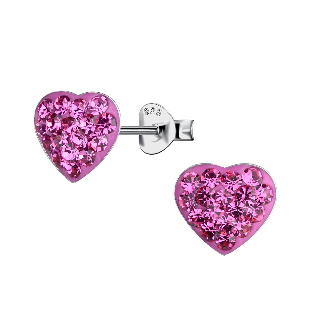 Silver Heart Crystal Stud Earrings