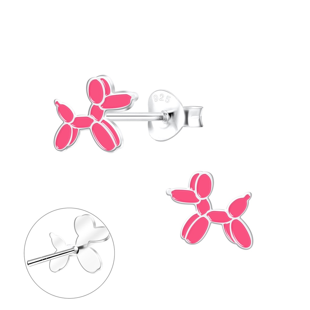 Silver Balloon Dog Stud Earrings