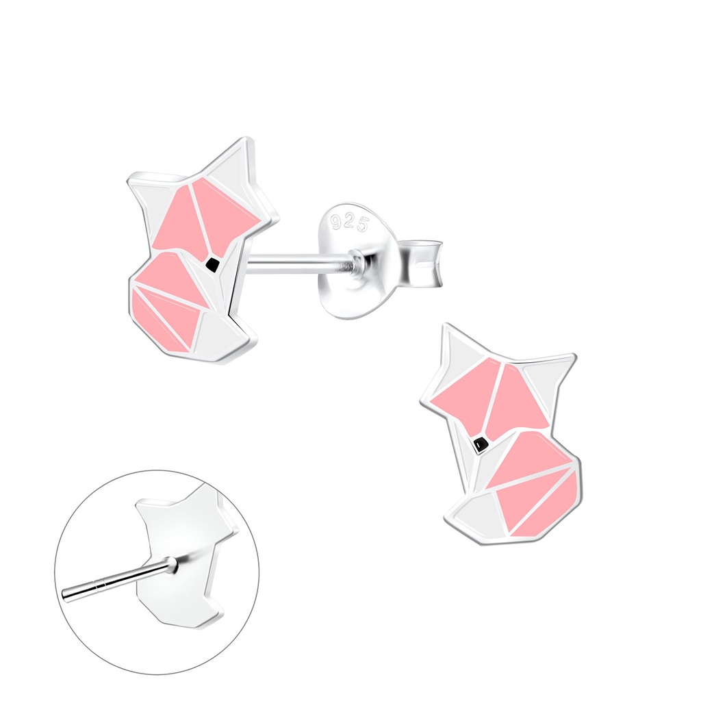 Silver Origami Fox Stud Earrings