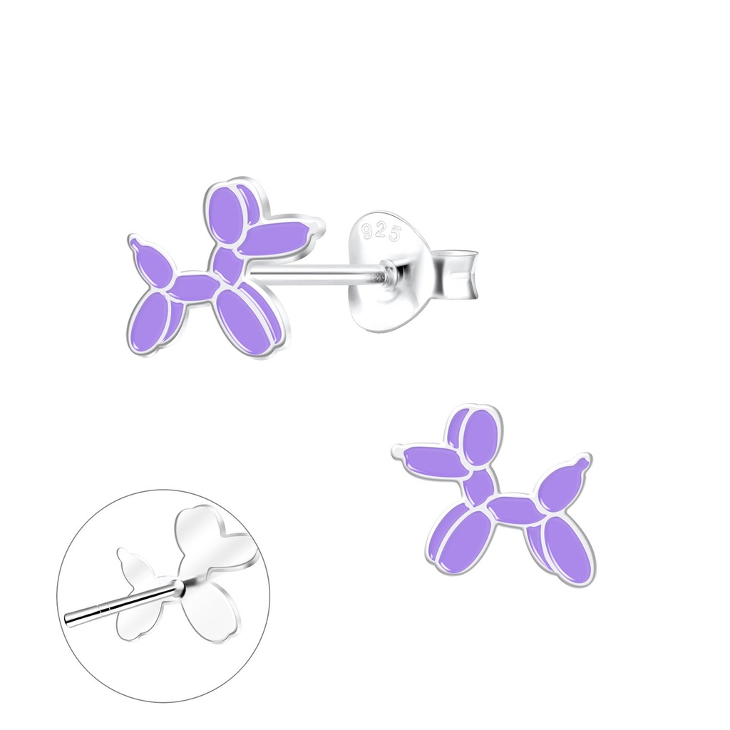 Silver Balloon Dog Stud Earrings