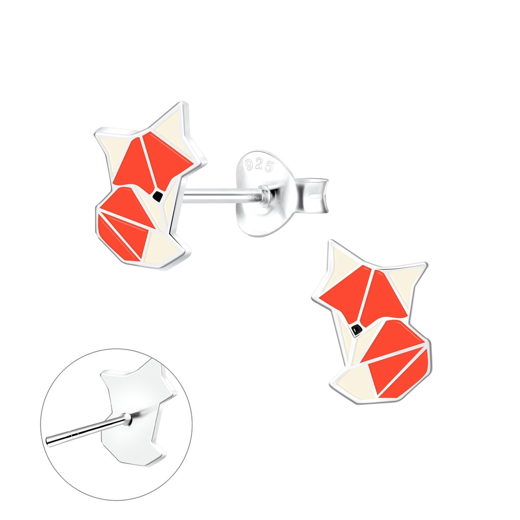 Silver Origami Fox Stud Earrings