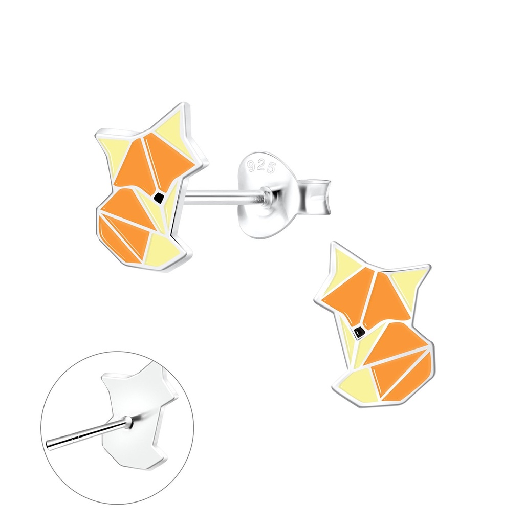 Silver Origami Fox Stud Earrings