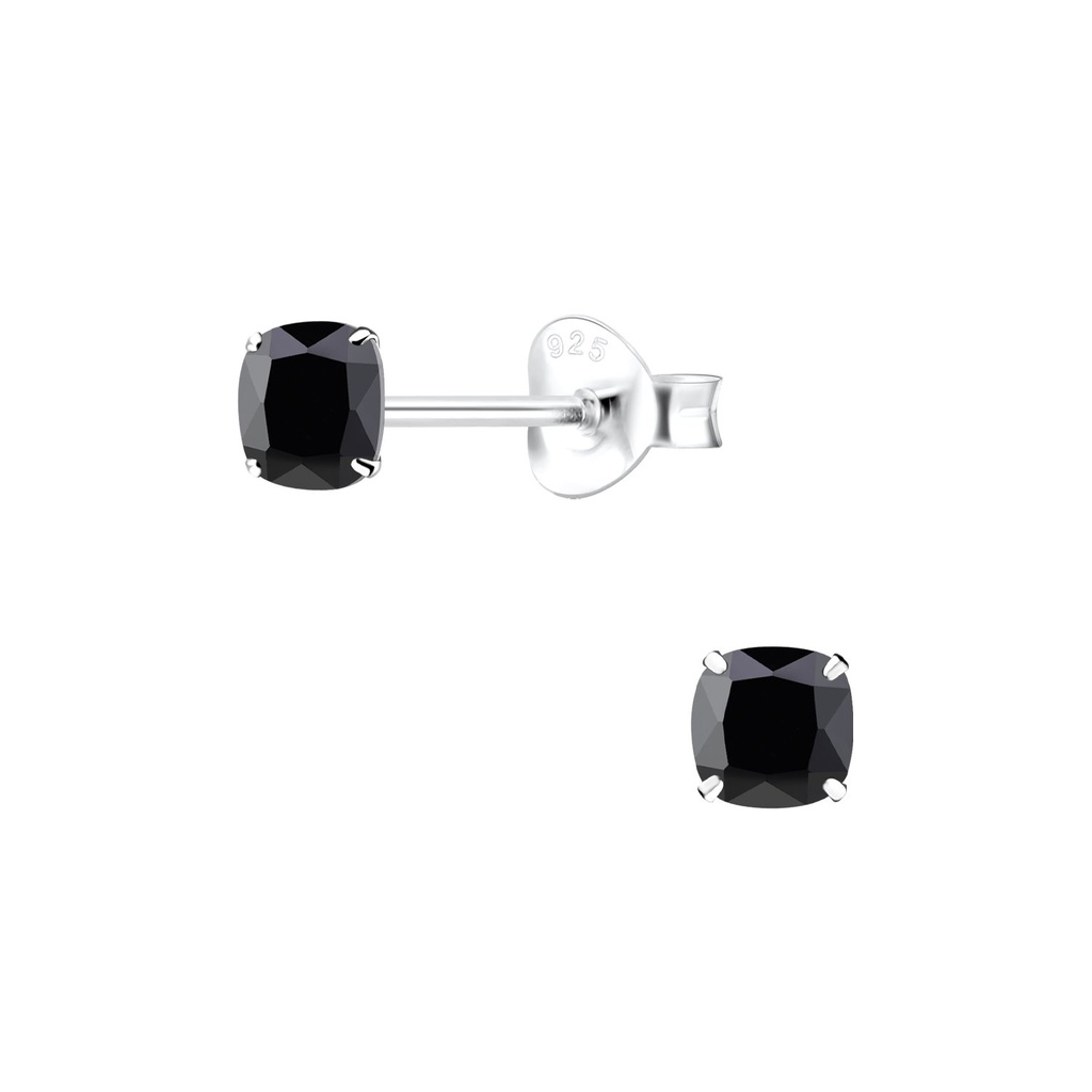 Puces d'oreilles en argent zircon coussin 4 mm