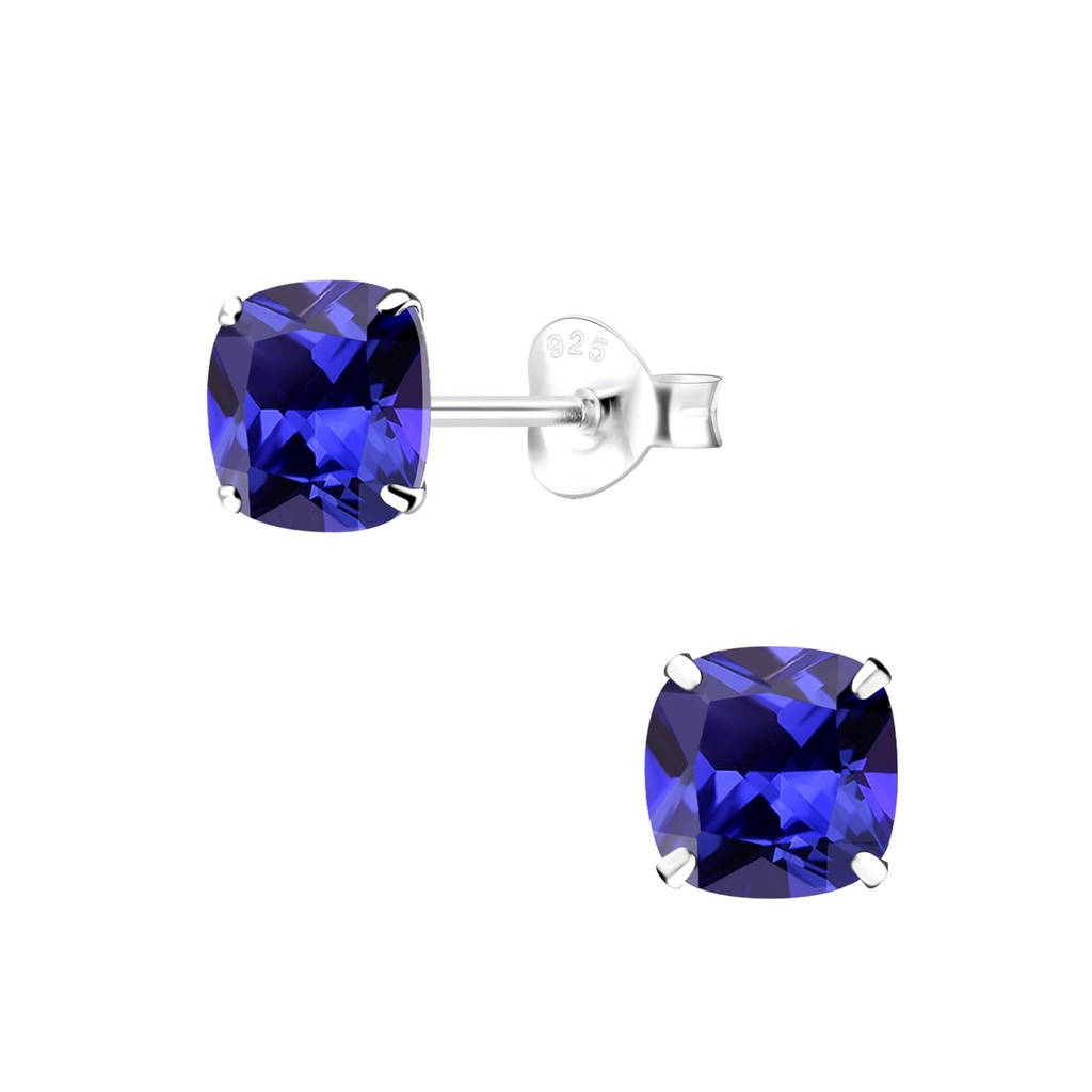6mm Cushion Cubic Zirconia Silver Stud Earrings