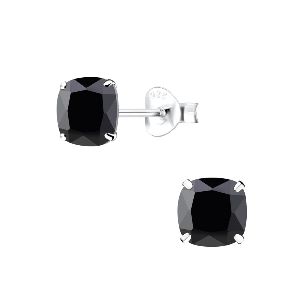 [10015580] Puces d'oreilles en argent zircon coussin 6 mm (Black)