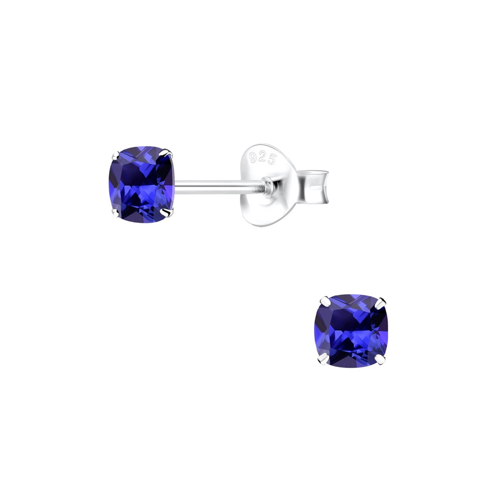 Puces d'oreilles en argent zircon coussin 4 mm