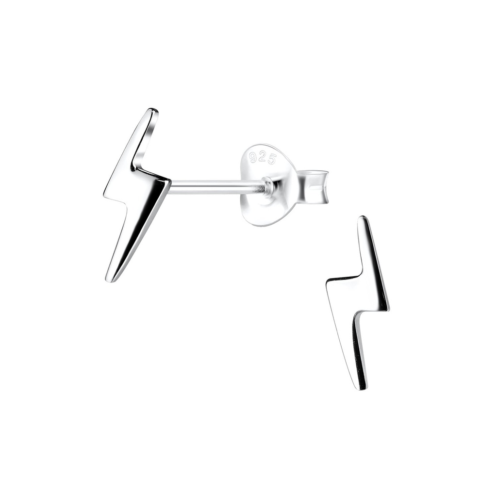 Silver Lightning Bolt Stud Earrings