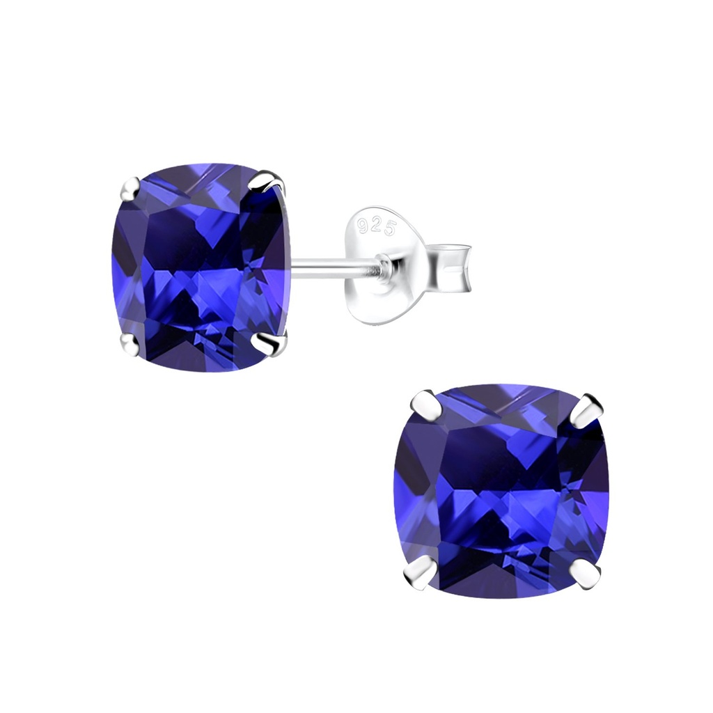[10015582] 8mm Cushion Cubic Zirconia Silver Stud Earrings