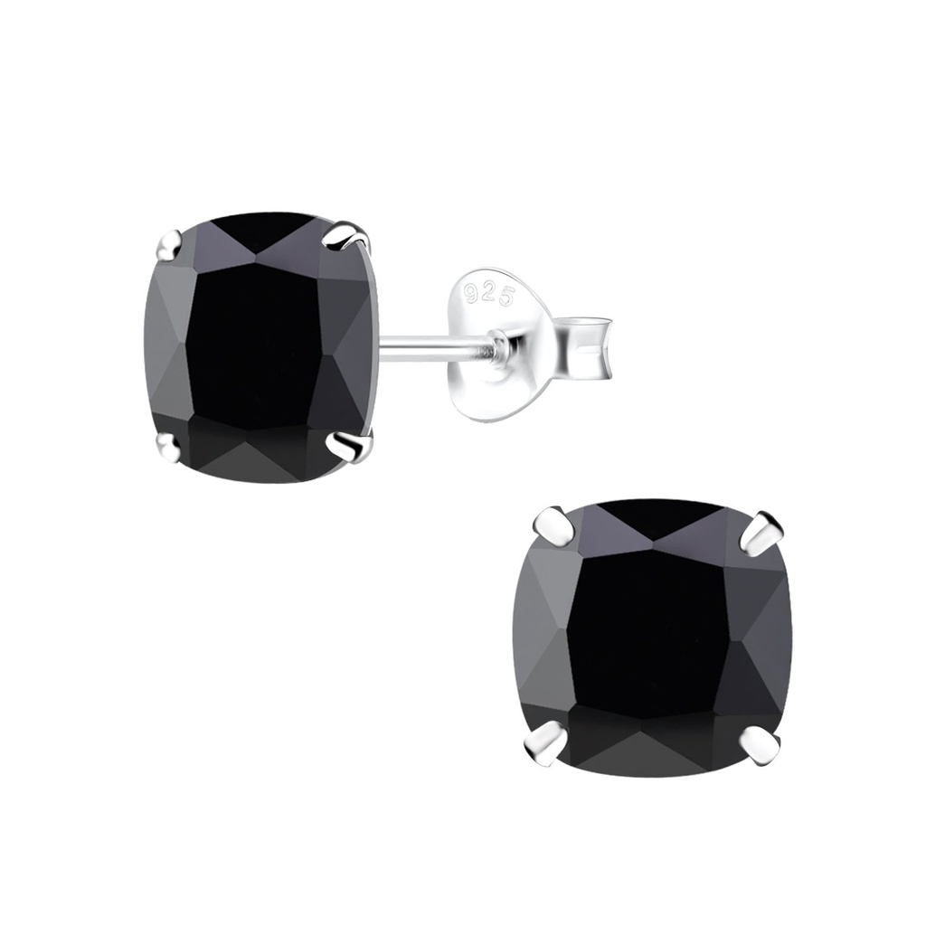 8mm Cushion Cubic Zirconia Silver Stud Earrings